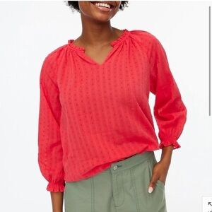 J. Crew Novelty Artist Top Swiss Dot Ruffle Red Pink Geranium Medium NEW